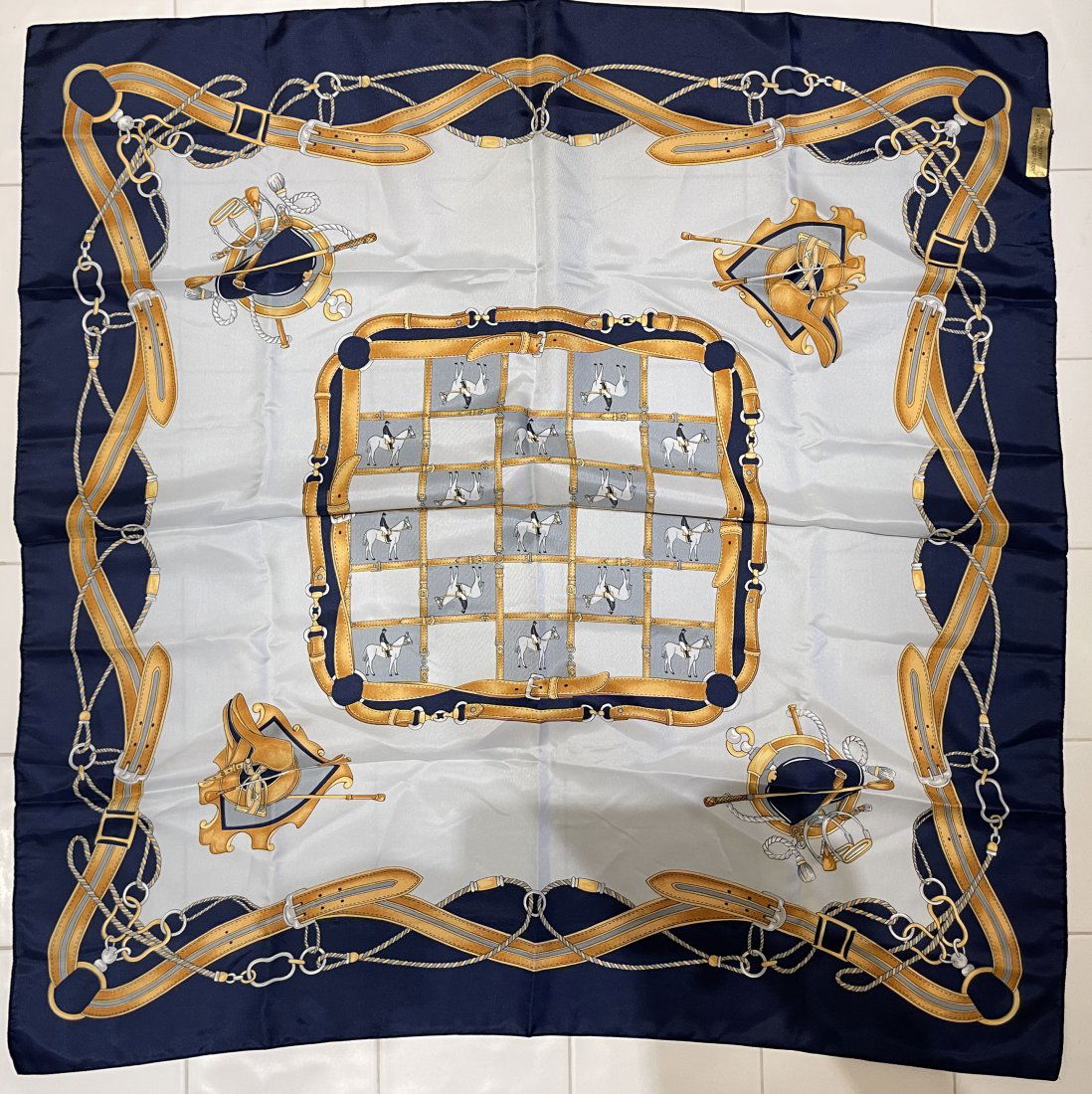 ITALIAN SETA PURA SILK SCARF - EQUESTRIAN THEME (1 of 5)
