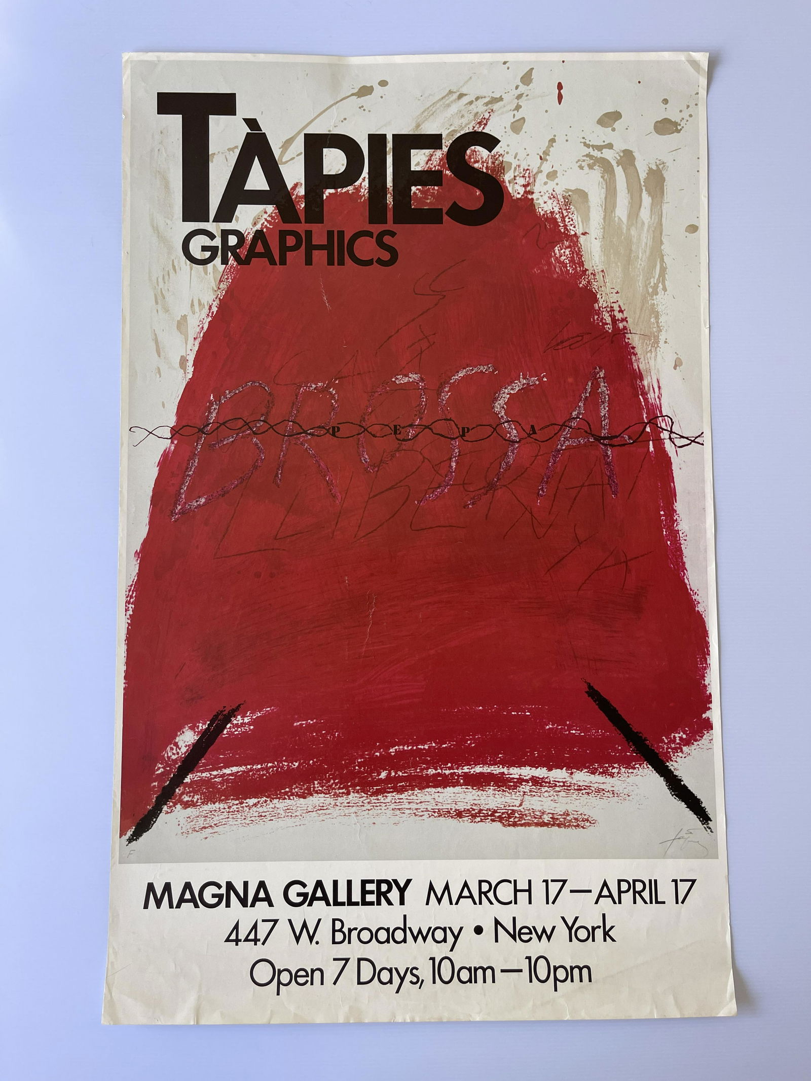 ANTONI TAPIES GALLERY POSTER: Original exhibition poster. Antoni TÃ pies, Magna Gallery in New York. TÃ pies antoni (1923-2012), about 1973. Art featured is Poems from the Catalan. Original exhibition poster printed in lithogr
