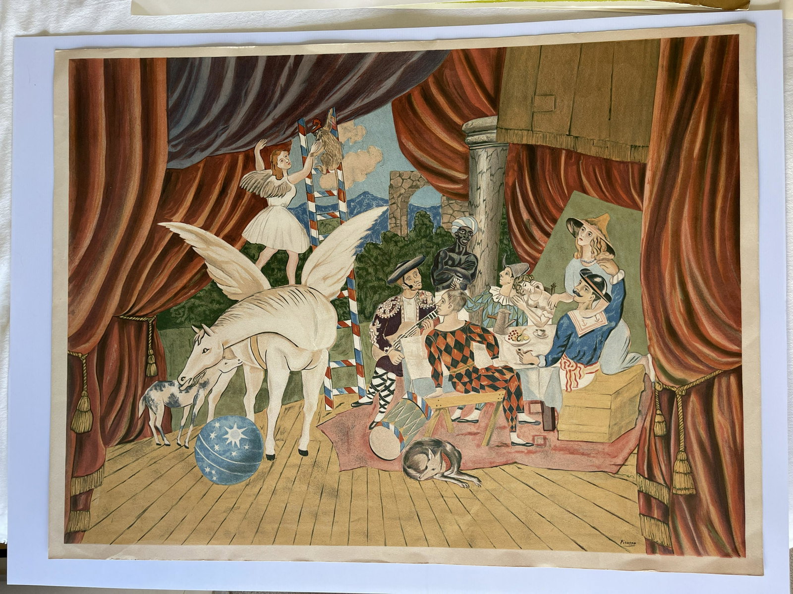 PABLO PICASSO - THEATER 1917: PABLO PICASSO - PARADE 1917. 36 x 27. A Mythical Picasso: the theater curtain of the ballet Parade Picasso painted, in 1917, a theater curtain for the ballet Parade, written by Jean Cocteau. Belonging