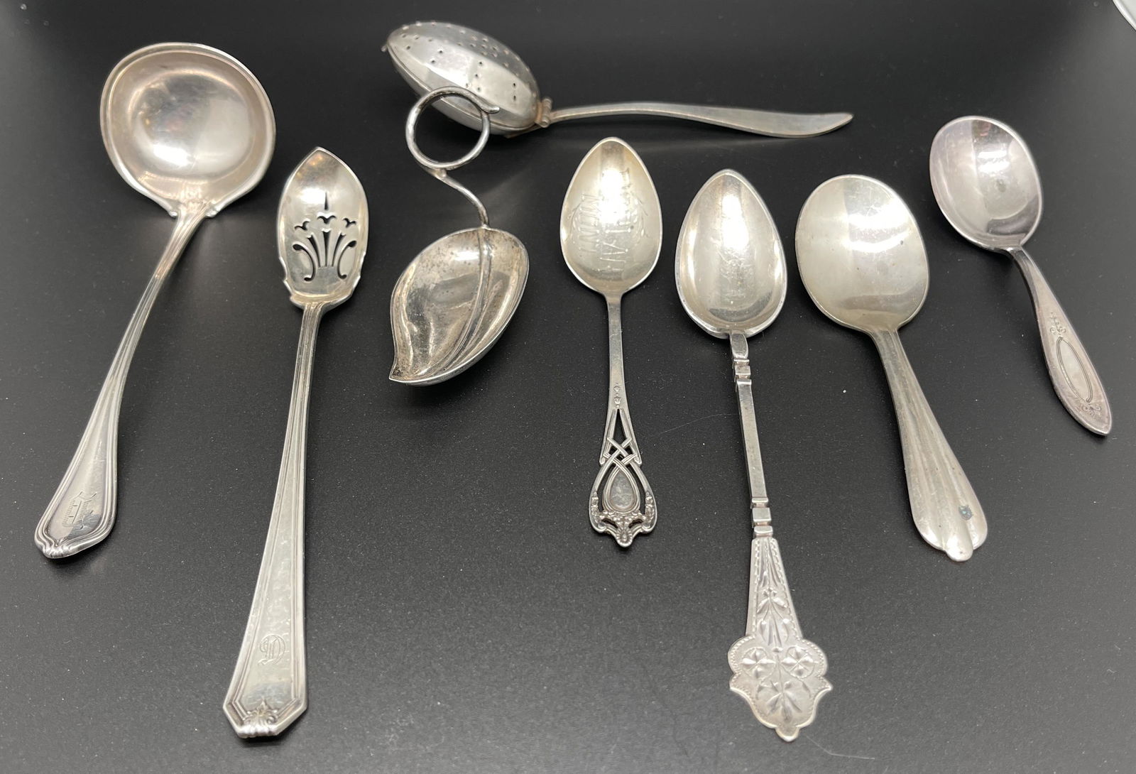 SET OF VINTAGE STERLING SPOONS AND A TEA INFUSER (1 of 5)