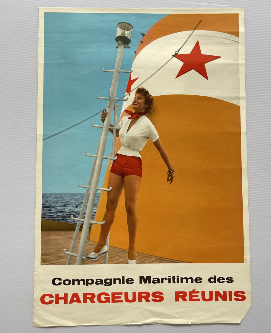VINTAGE SHIPPING COMPANY POSTER: VINTAGE SHIPPING COMPANY POSTER. ABOUT 20 INCHES TALL. CHARGEURS REUNIS Chargeurs RÃ©unis (United Shippers) is a major French company formed in 1872. It is now known as Chargeurs