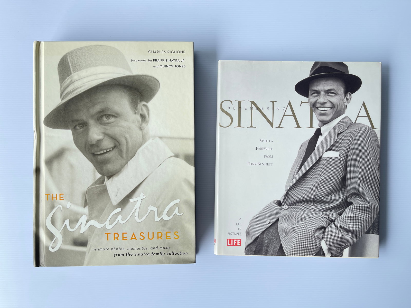 FRANK SINATRA HARDCOVER BOOKS: FRANK SINATRA HARDCOVER BOOKS WITH SINATRA TREASURES - VERY COOL BOOK WHICH HAS REPRINTS OF TICKETS, HANDBILLS, A MUSIC CD AND MANY INSERTS. ALSO TIME LIFE HARDVOVER SINATRA BOOK