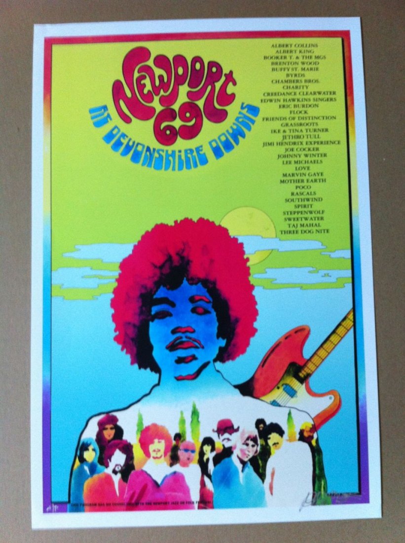 Newport 69 Litho - Reissue - Signed by Bob Masse: Bob Masse, 40 year rock poster veteran, has designed posters for the legends of rock music. This is an exquisite piece of history from the archives of Bob Masse. As a contributing artist Masse was pri