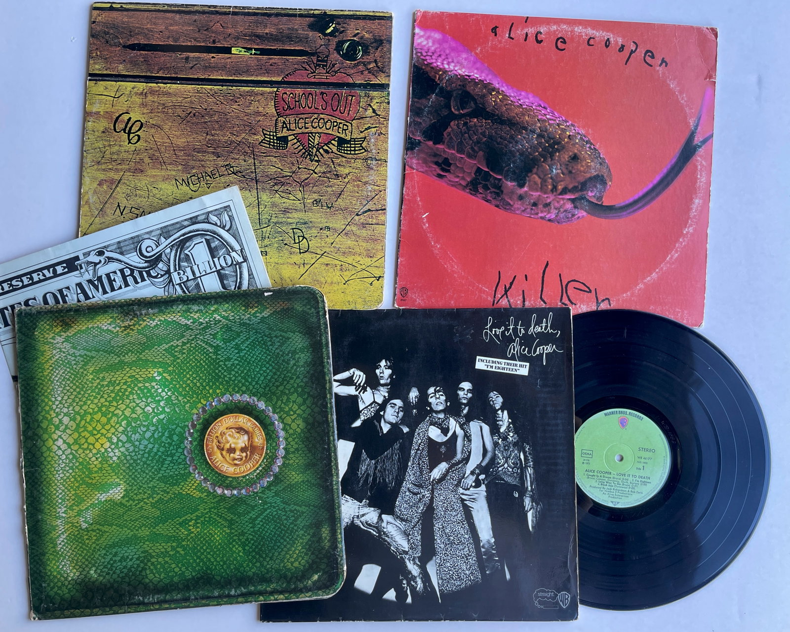 SET OF THREE ALICE COOPER ALBUMS WITH RARE IMPORT: SET OF THREE ALICE COOPER ALBUMS WITH RARE IMPORT FROM AUSTRIA OF LOVE IT TO DEATH - $35