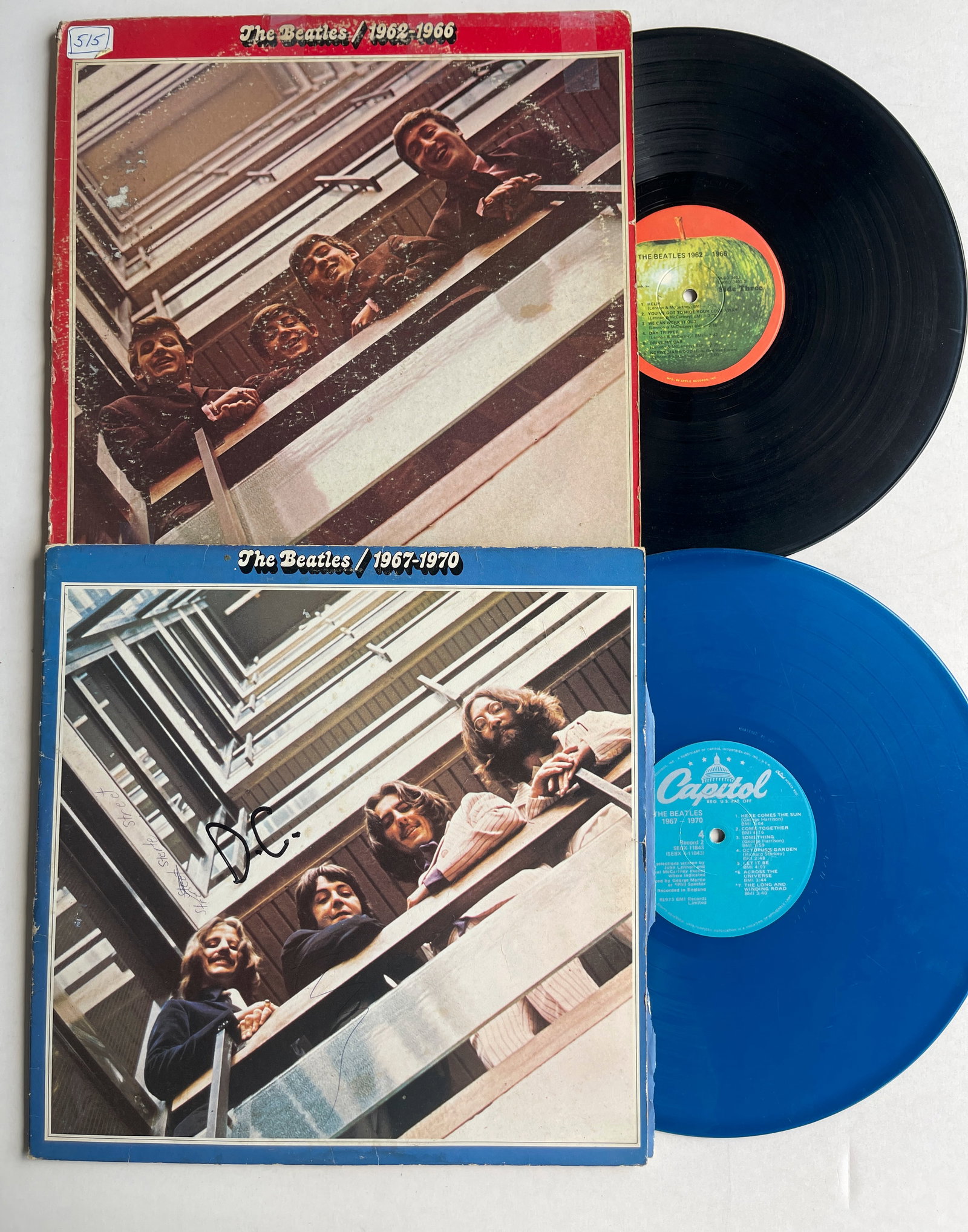 TWO BEATLES ALBUMS WITH RARE COLORED VINYL: The Beatles - 1962-1966 ($11 - $64). The Beatles - 1967-1970. Capitol Records - SEBX-11843. 2 x Vinyl, LP, Compilation, Limited Edition, Reissue, Stereo, Blue VINYL. ($42-$100).
