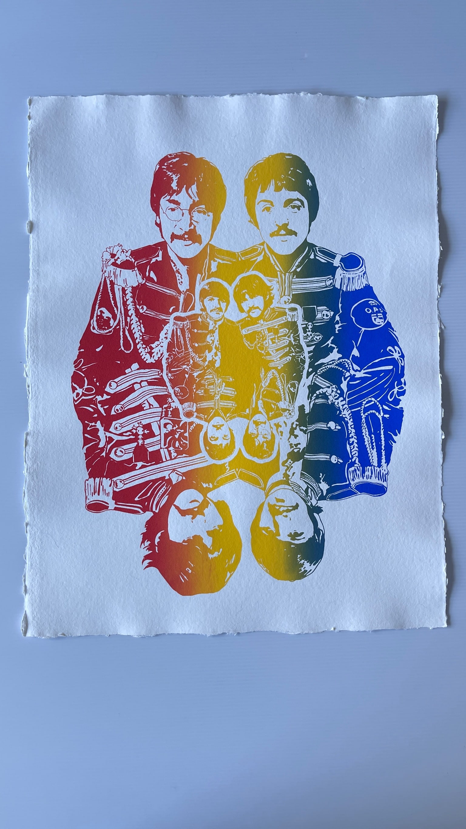 BEATLES SCREEN PRINT BY WALLY DIEZEL: BEATLES SCREEN PRINT BY WALLY DIEZEL AUTHORIZED 2ND FROM 1971 ORIGINAL. ABOUT 20 INCHES TALL ON FINE PAPER.