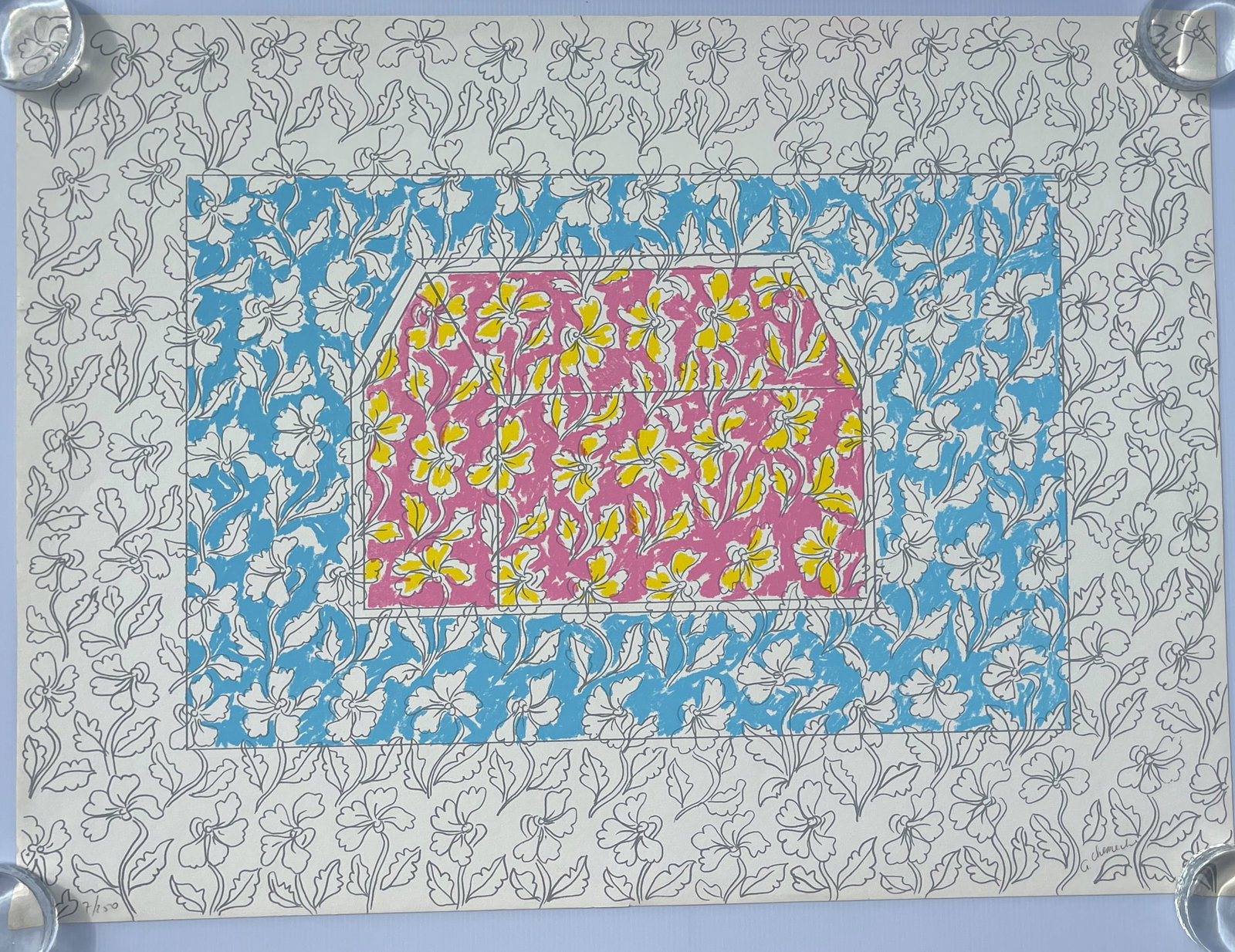 George Chemeche, Red & Blue Farms, Screen Print, Signed Numbered (1 of 3)