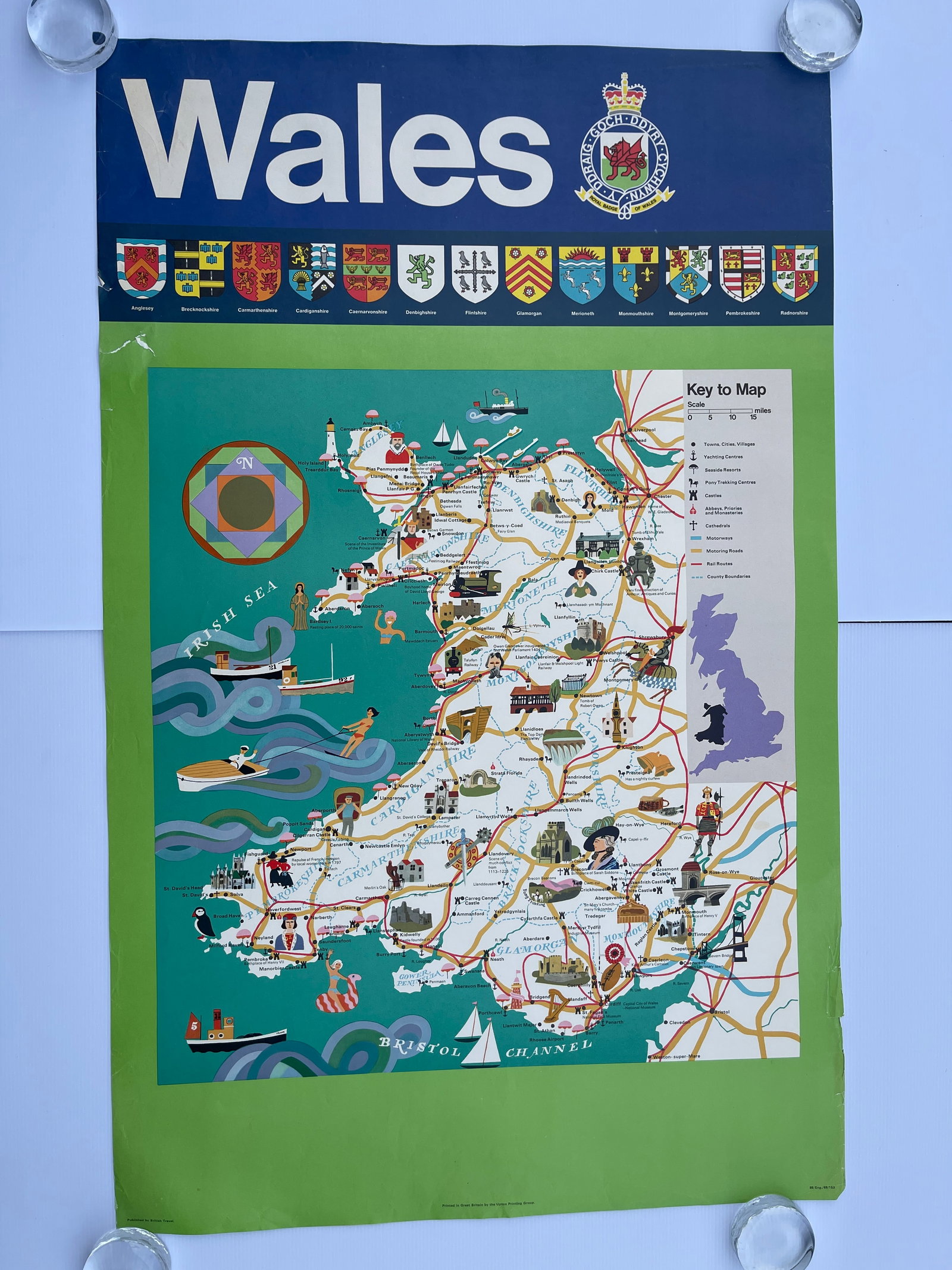 WALES MAP TRAVEL POSTER 1969? (1 of 4)