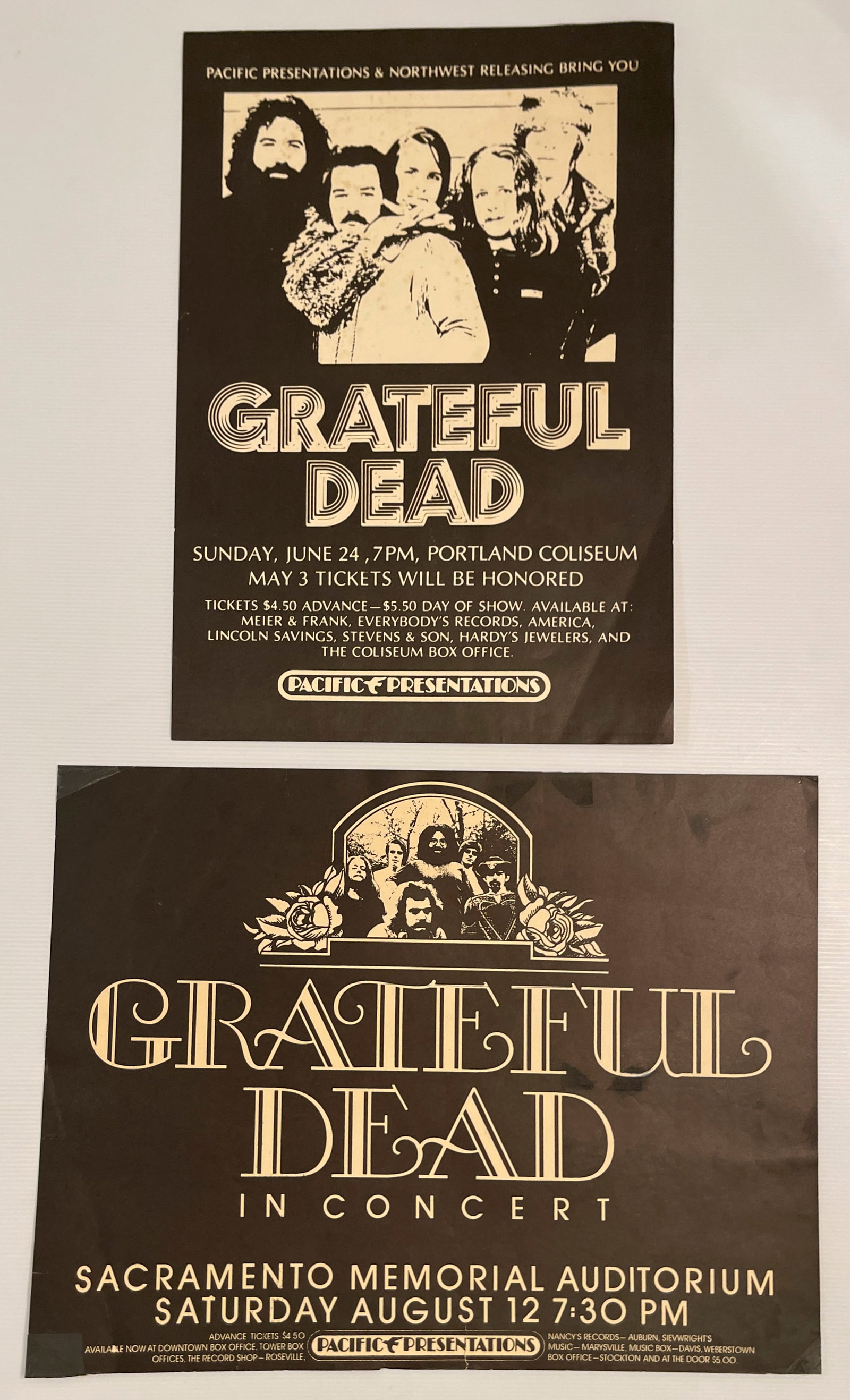 GRATEFUL DEAD PAIR OF POSTER - PNW SHOWS: GRATEFUL DEAD PAIR OF POSTER - PACIFIC PRESENTATIONS SHOWS. Both 1st. Portland and Sacramento.