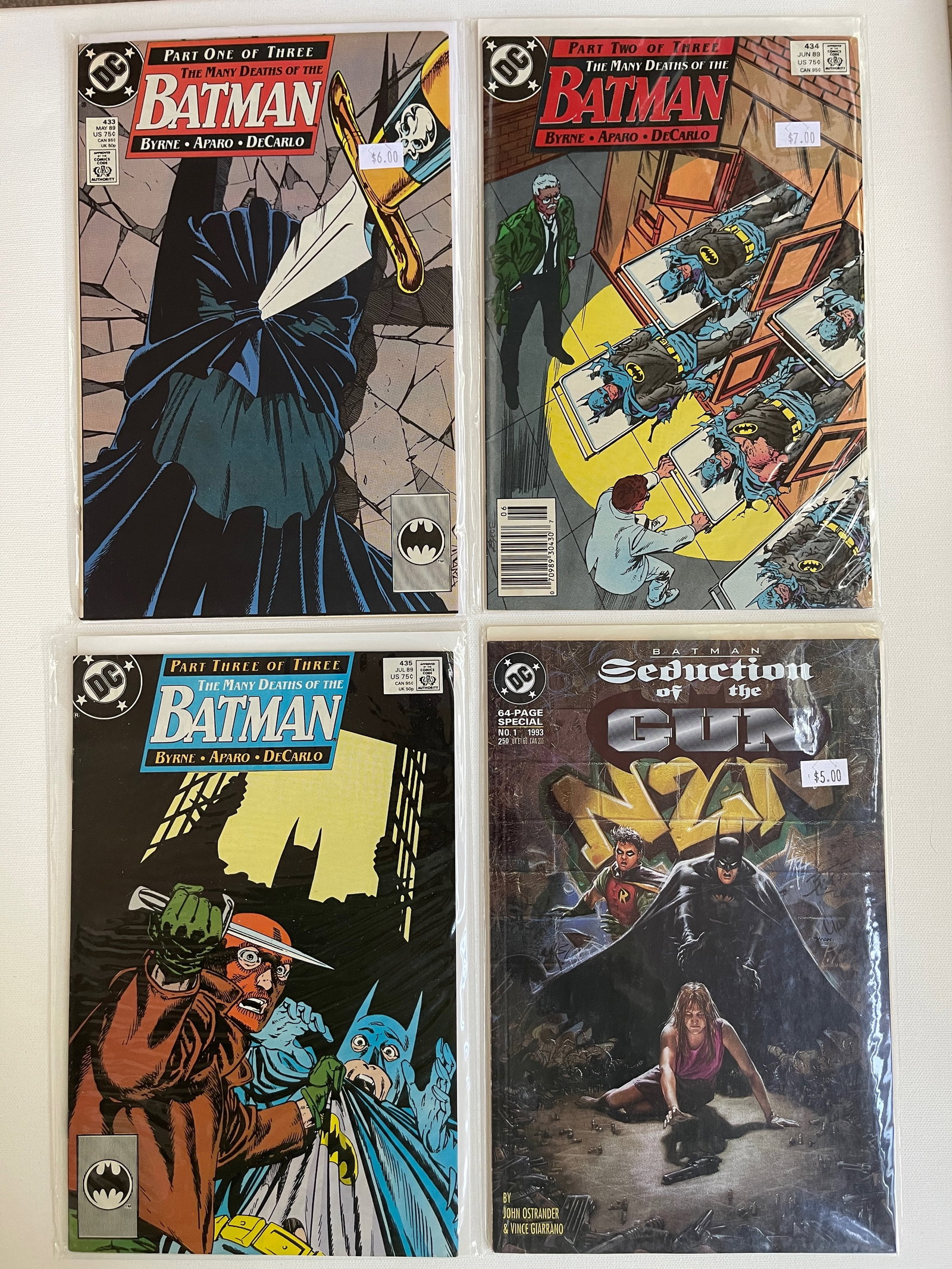 BATMAN SET #7 WITH KEY ISSUES: THE MANY DEATHS OF THE BATMAN PARTS 1-3. #433, 434, 435. WITH BATMAN SEDUCTION OF THE GUN #1