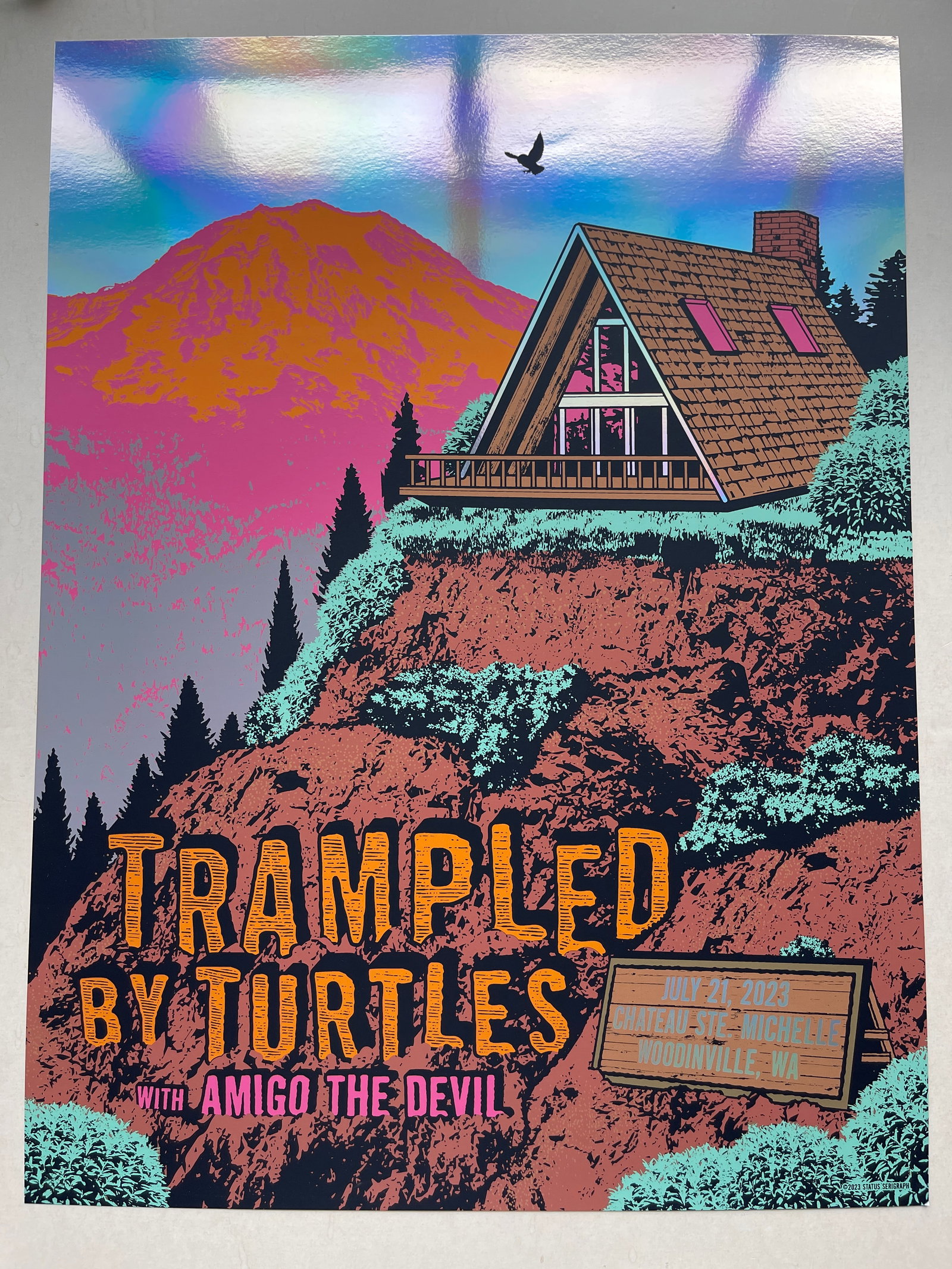 TRAMPLED BY TURTLES FOIL SCREEN PRINT: 18 X 24 TRAMPLED by TURTLES FOIL SCREEN PRINT. 2023 WOODINVILLE, WA.