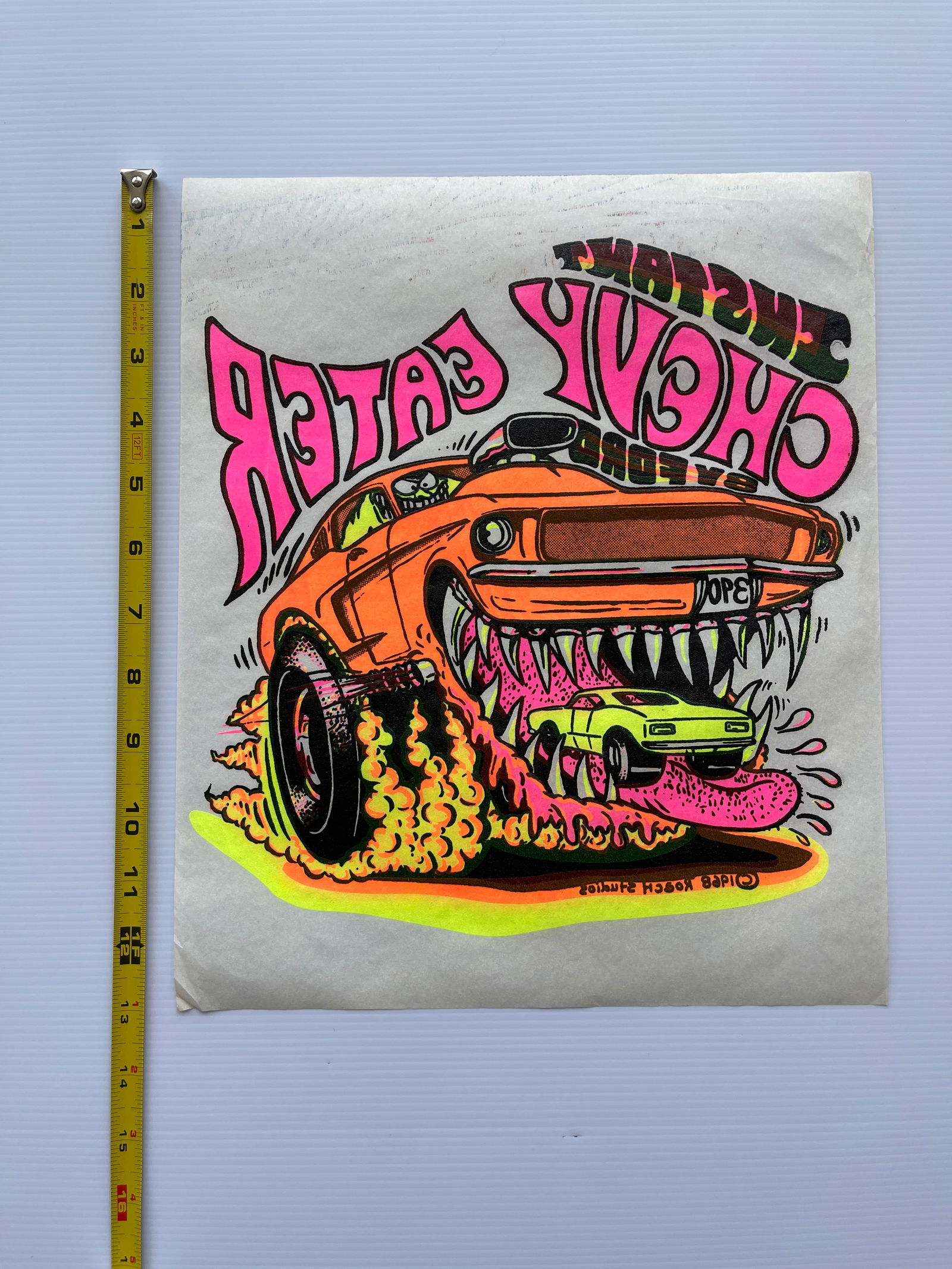 ORIGINAL 1968 INSTANT CHEVY EATER - RAT FINK STYLE T-SHIRT IRON ON: ORIGINAL 1968 INSTANT CHEVY EATER - RAT FINK STYLE T-SHIRT IRON ON - ROACH - NOS. ROACH STUDIOS New Old Stock. 1968 Perma-Trans Products. Roach studios ad not included. INSTANT CHEVY EATER by FORD. Ed