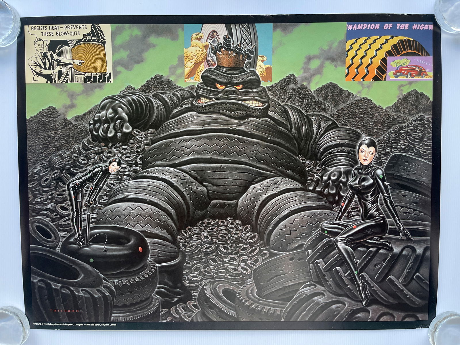 TODD SCHORR - 1992 LITHO - THE KING OF TIREVILLE: TODD SCHORR - 1992 LITHO - THE KING OF TIREVILLE. Todd Schorr Limited Edition Print of the painting "The King Of Tireville Languishes In His Heapdom" which comes from an edition of 300. This is an ori