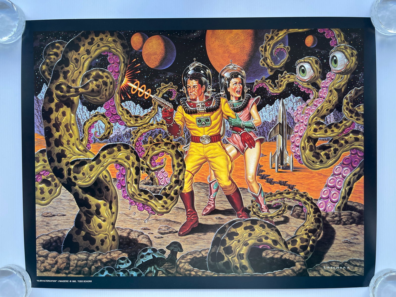 TODD SCHORR - 1995 LITHO - ALIEN ALTERCATION: TODD SCHORR - 1995 LITHO - ALIEN ALTERCATION. Todd Schorr Limited Edition Print of the painting "TODD SCHORR - 1995 LITHO - ALIEN ALTERCATION" which comes from an edition of 300. This is an original p