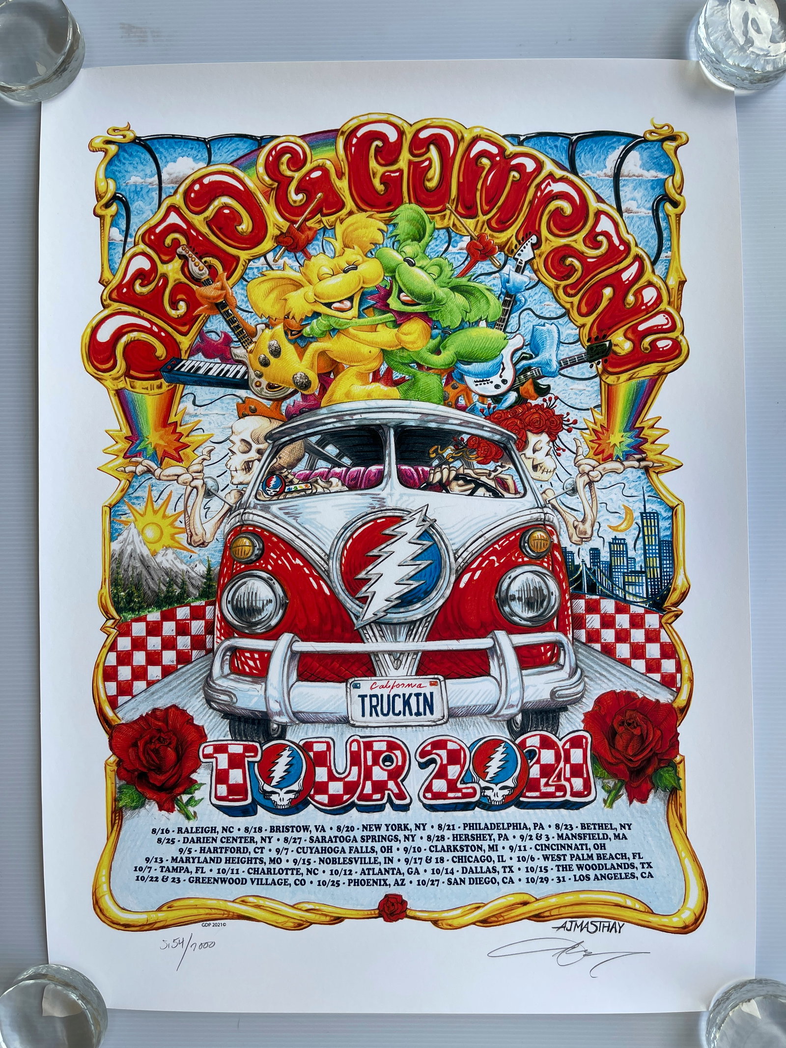 DEAD & COMPANY 2021 TOUR POSTER - AJ MASTHAY: DEAD & COMPANY 2021 TOUR POSTER - AJ MASTHAY. Signed and numbered. #5154 of 7000. Slight creasing per images. 18x 24