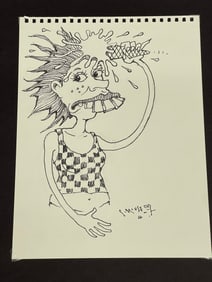ORIGINAL STANLEY MOUSE PENCIL & INK ON PAPER SKETCH - ICE CREAM GIRL