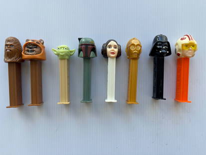 STAR WARS PEZ SET: STAR WARS PEZ SET. DARTH VADER. YODA. PRINCESS LEIA. C3PO. CHEWY. BOBA FETT.