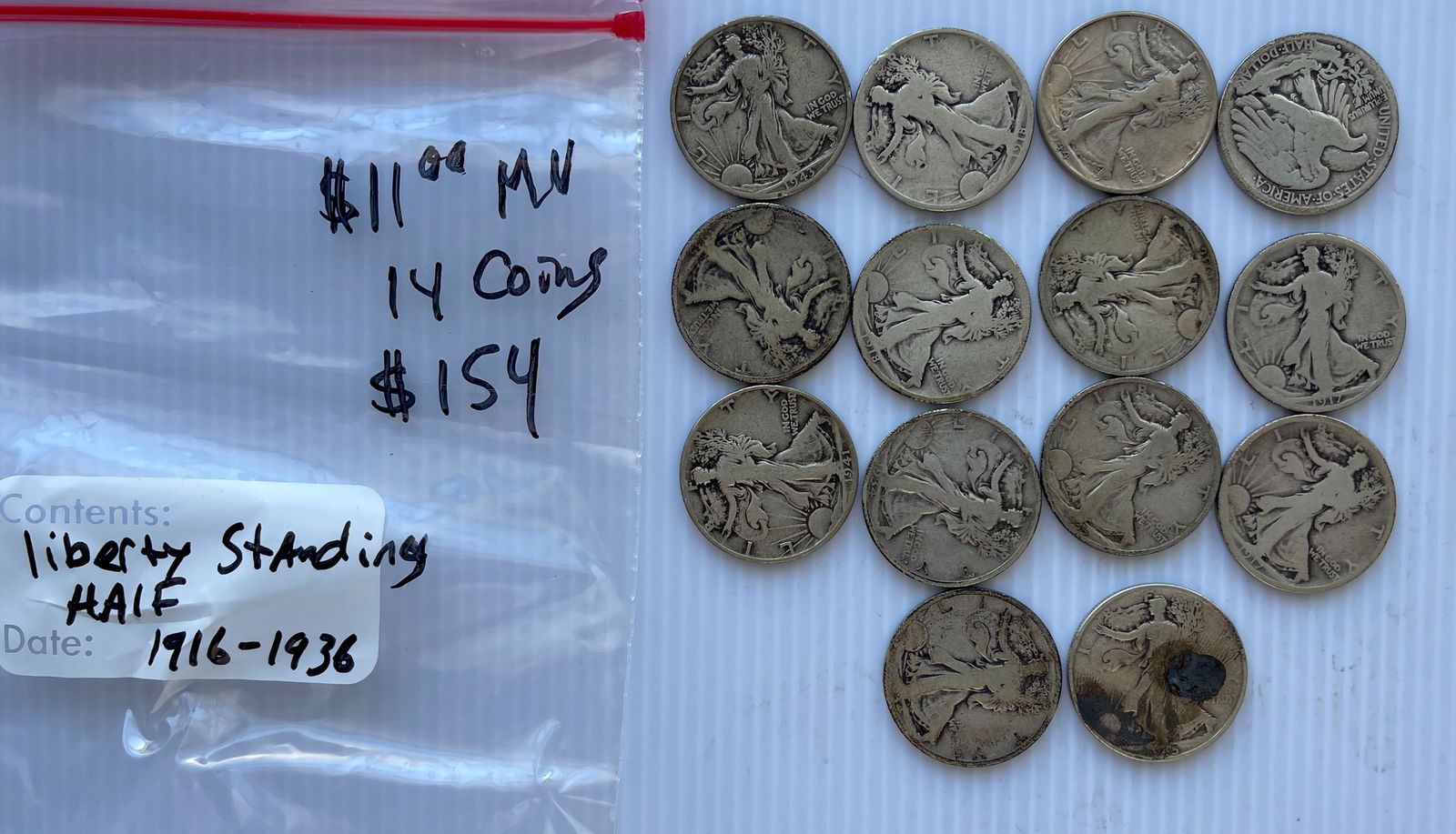 14 SILVER LIBERTY STANDING HALVES - SILVER STACKER ALERT - MELT VALUE (1 of 1)