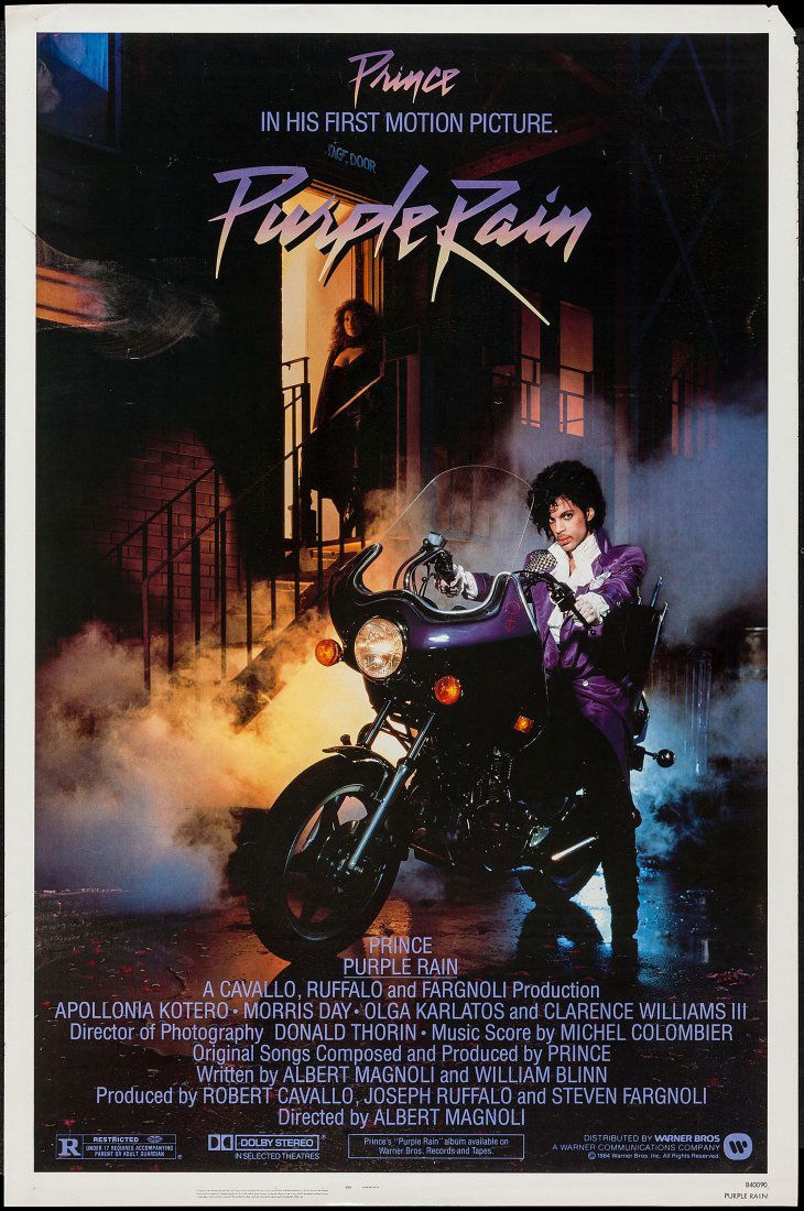 PRINCE PURPLE RAIN POSTER and lot: PRINCE PURPLE RAIN MOVIE POSTER 1984 + DAVID BOWIE POSTER FROM 1984 Purple Rain is the sixth studio album by American recording artist Prince and The Revolution and is the soundtrack album to the 1984