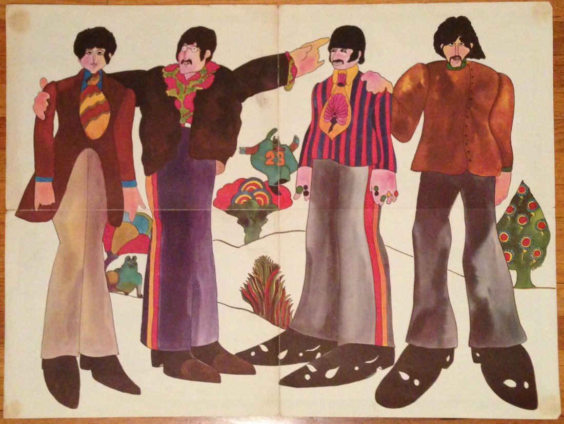 1968 Eye Magazine Psychedelic LSD Beatles Poster: Vintage 1968 Eye Magazine Psychedelic LSD The Beatles Poster Hippie Head Shop Vintage original 1968 Eye Magazine Psychadelic 4 panel pull out poster of The Beatles Yellow Submarine. Great poster from 
