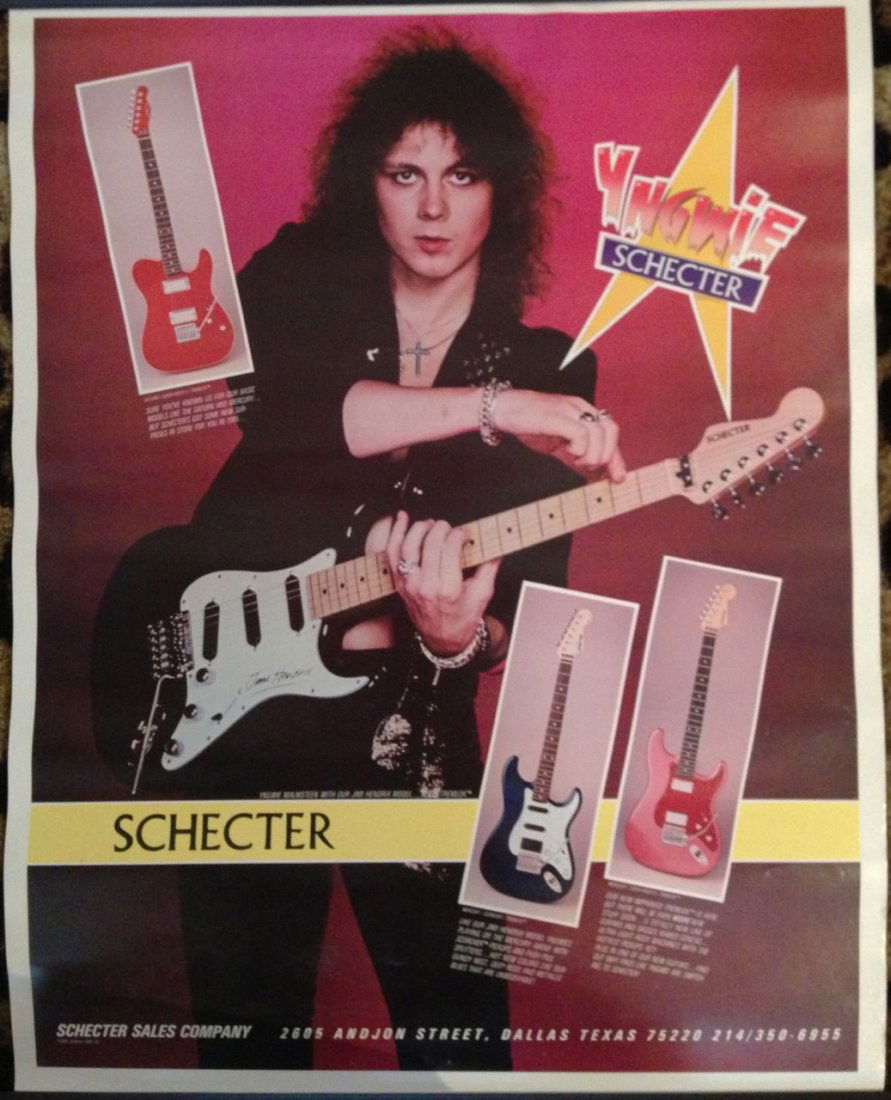 SCHECTER JIMI HENDRIX MODEL GUITAR POSTER LOT: SCHECTER ELECTRIC GUITAR - PROMO FOR JIMI HENDRIX MODEL GUITAR POSTER and GENISIS GUITAR POSTER.