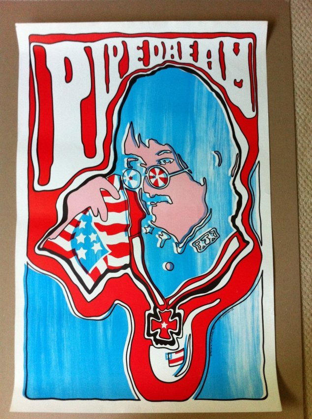 PIPEDREAM Hippy Poster (1) John Lennon look-alike: Pipe Dream is the title of this large poster on heavy stock. It was created in similar fashion to the Avedon John Lennon poster, but is created outside of Apple Record legal dept., so no Beatles refer