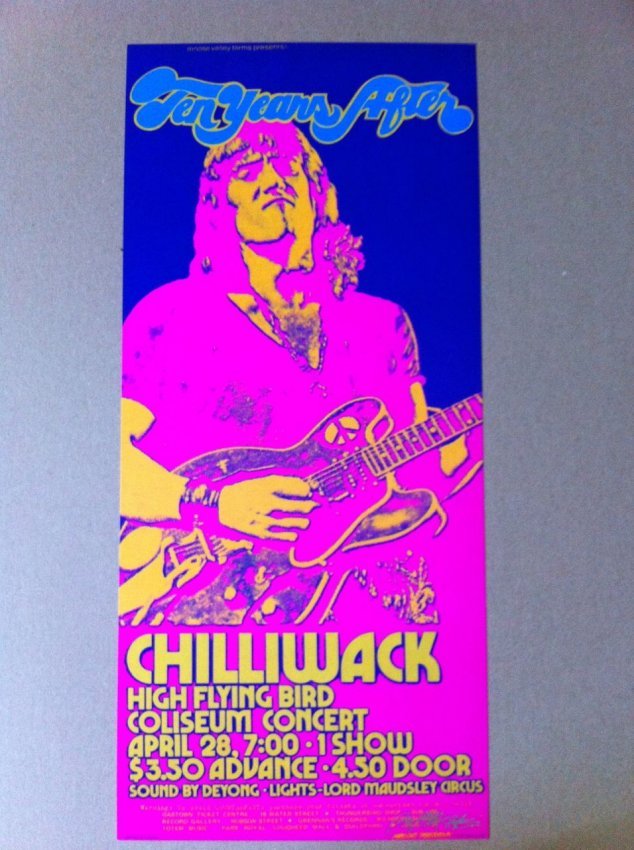 10 Years After - Chilliwack Poster - Bob Masse Sig: 10 Years After - Chilliwack Poster - Bob Masse Signed Bob Masse, 40 year rock poster veteran, has designed posters for the legends of rock music. This is a great psychedelic poster depicting Alvin Le