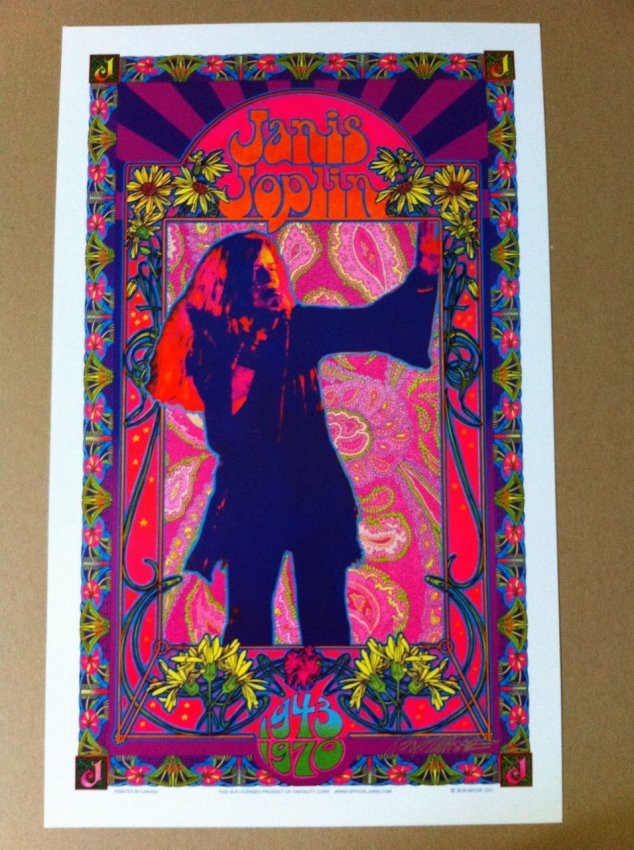 Janis Joplin 1943-1970 Anniversary Poster - signed: Janis Joplin 1943-1970 * licenced * Bob Masse signed. Bob Masse signed ( in silver ink) ~ Licenced by OfficialJanis and printed in 2001 - Janis Joplin 1943-1970. M/NM condition. Poster measures 14-3/4