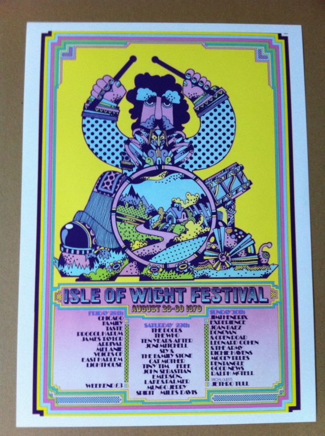 Isle Of Wight 2nd Printing - Mint and Rare: Isle of Wight Poster - One of the greatest shows in rock history, it eclipsed Woodstock in attendance at the time. The Who, Ten Years After, Jimi Hendrix and Sly and The Family Stone were only a few o