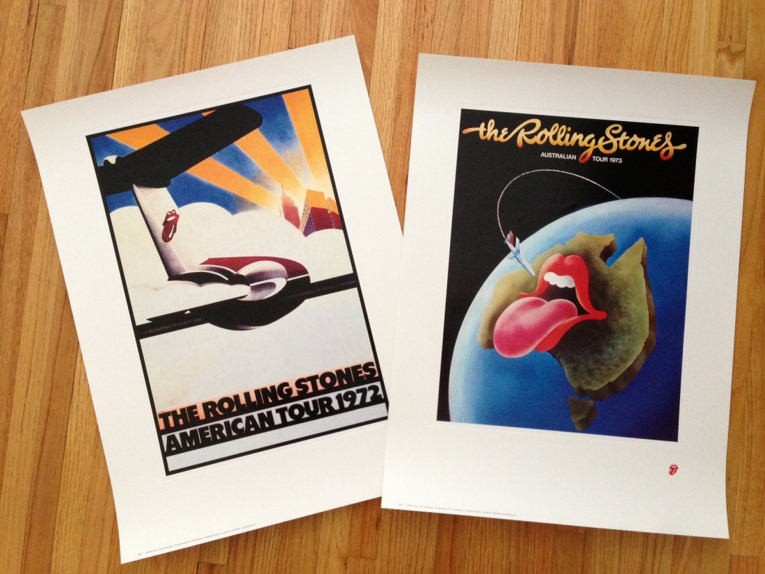 Two Rolling Stones Tour Posters 1972-1973: Two Rolling Stones Tour Posters 1972-1973. Second pressing - rare prints. For the Stones 1973 Australian tour and the 1972 USA Tour - EAch displaying the iconic mouth tongue and lips signifying the gr