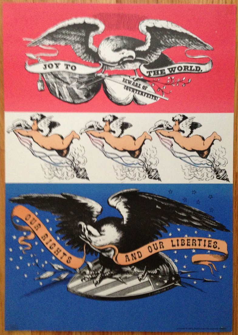 Vintage Government Poster 1968: Vintage Government Poster Poster reads: Joy to the world. Beware of counterfeits. Our rights and our liberties. Poster is in mint condition, stored flat, on heavy stock. Buchheim Posters, Feldafing Ge