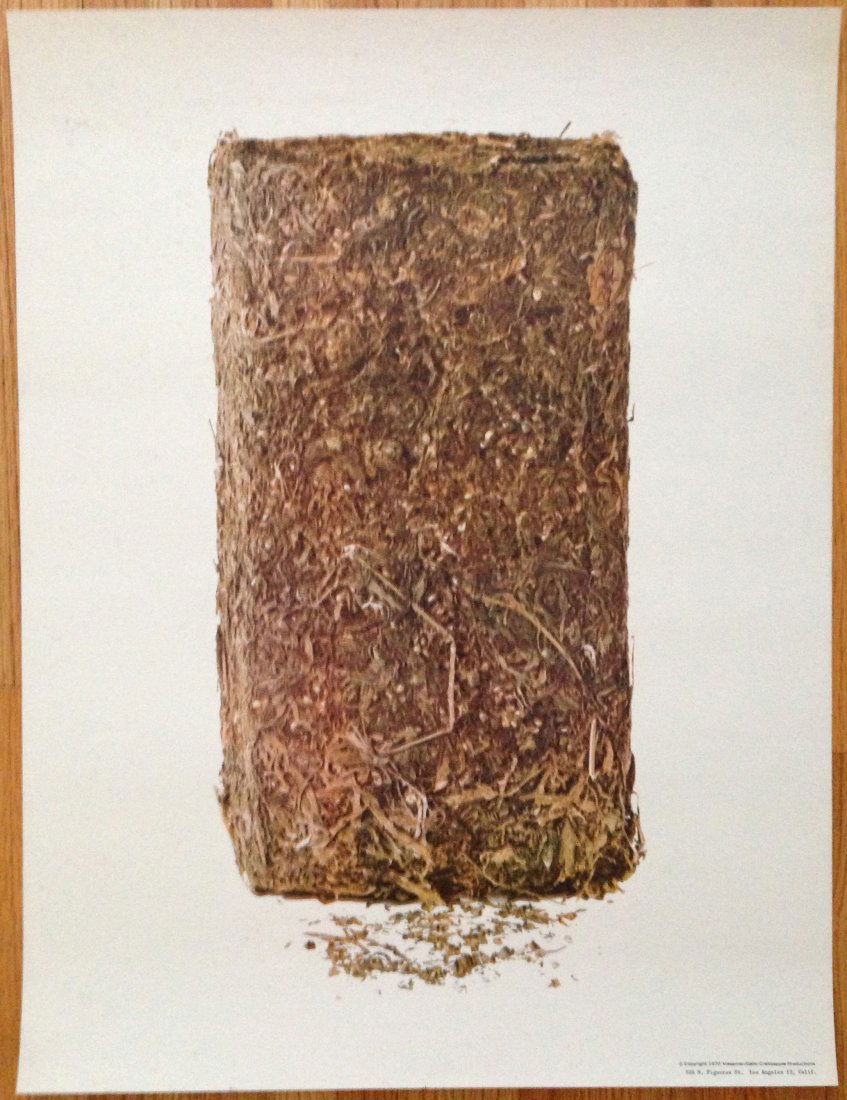 A BRICK OF POT - 1970 HIPPY HEAD SHOP POSTER: A BRICK OF POT A BRICK OF POT - 1970 HIPPY HEAD SHOP POSTER is made by Massman/Gallo Crabapple Productions of Los Angeles, CA. Poster depicts a large amount (a brick) of reefer madness, pot, mary jan