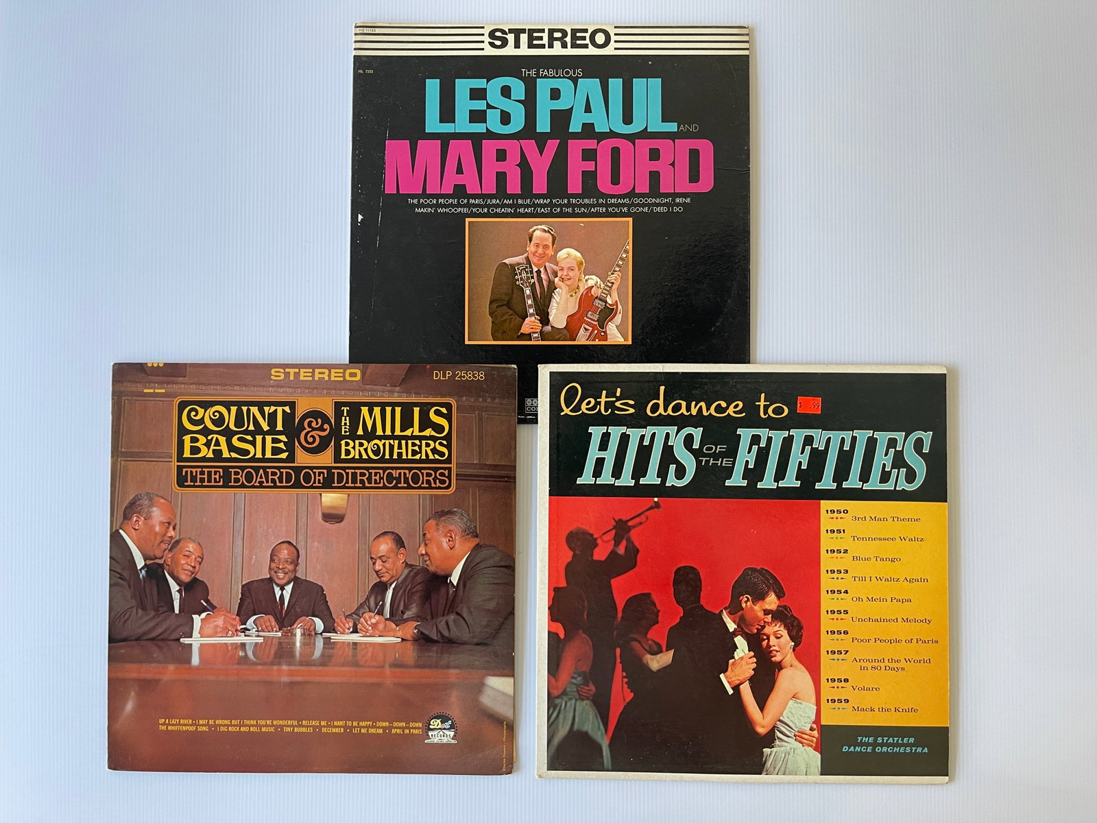 LES PAUL LOT: LES PAUL LOT with Count Basie and Let's Dance Les Paul & Mary Ford – The Fabulous Les Paul & Mary Ford Harmony (4) – HS 11133 $5-20 1965 pop, folk Count Basie & The Mills Brothers – The Board Of