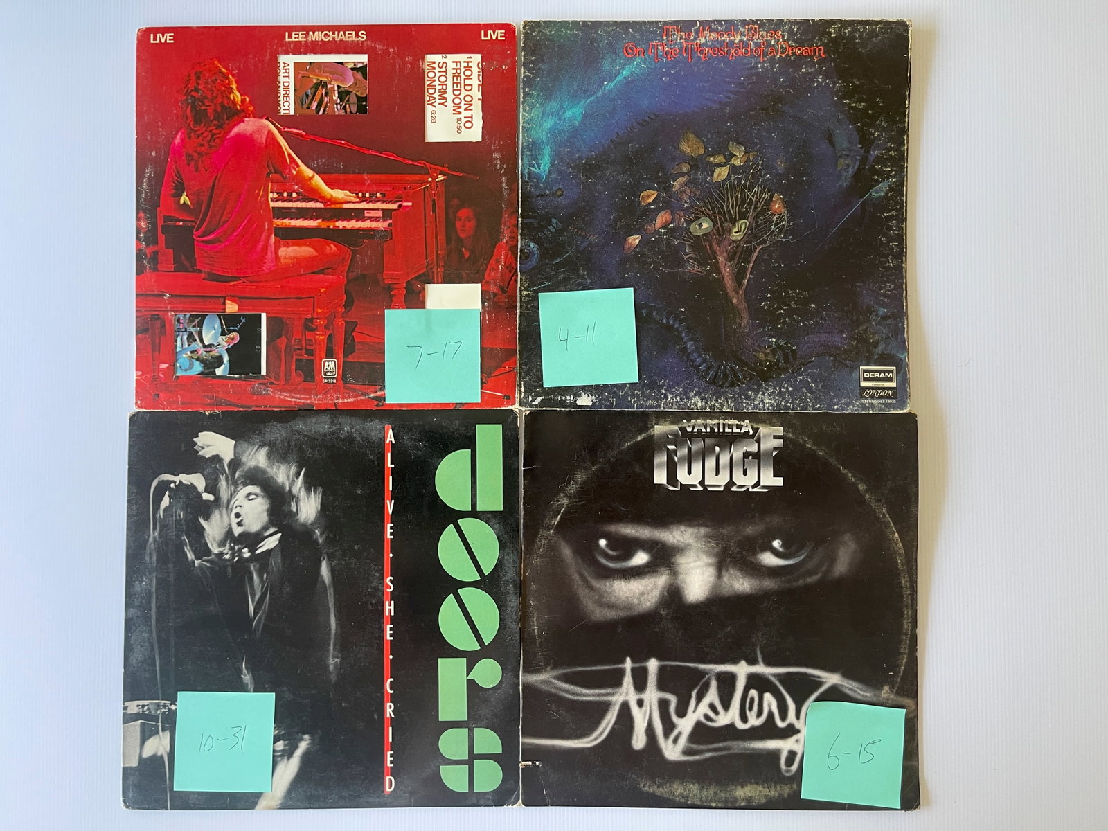 DOORS - VANILLA FUDGE - LEE MICHAELS AND MORE: The Doors – Alive, She Cried Elektra – 96 02691 $10-31 ALBUM-NM COVER-VG+ Lee Michaels – Live A&M Records – SP-3518 $7-17 DIE-CUT ALBUM-NM COVER-VG++ Vanilla Fudge – Mystery ATCO Records –