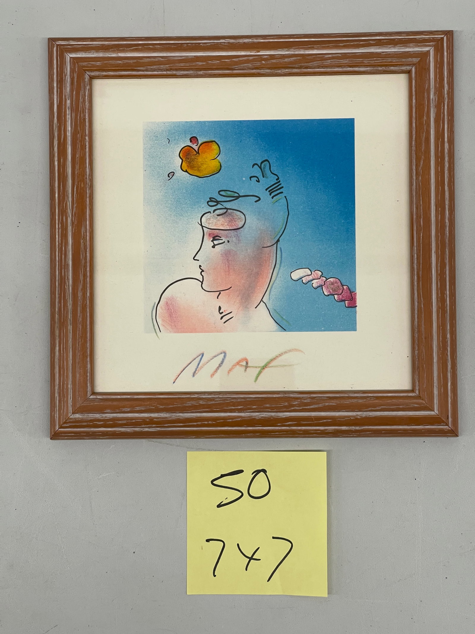 PETER MAX ORIGINAL ART - LADY'S HAT - LITHO - SIGNED: PETER MAX ORIGINAL ART - LADY'S HAT - LITHO - SIGNED IN COLORED PENCIAL. 7 x 7 framed. Signed by Peter Max. From the estate of long time business partner of Max. Comes with LOA and COA. Guaranteed ori