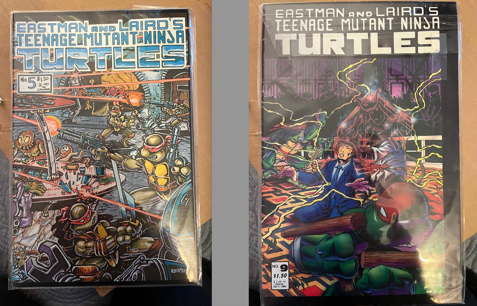 TEENAGE MUTANT NINJA TURTLES #5, #9 - GRADE THESE ! ! !: TEENAGE MUTANT NINJA TURTLES #5 Nov. 1985 TEENAGE MUTANT NINJA TURTLES #9 1ST COVER APPEARANCE OF SPLINTER Sept. 1986
