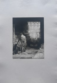 Faust in His Study - by Rembrandt (Etching)