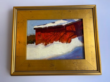 JAYNE BELLOWS HOUSE IN WINTER OIL PAINTING