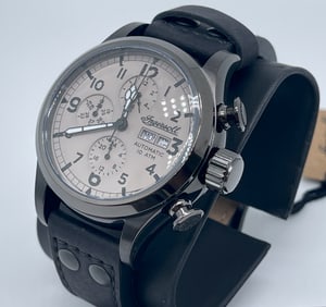 Ingersoll I02202 Mens Watch The Armstrong Automatic Stainless Steel Polished Dial Cream Strap Strap