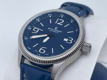 Revue Thommen Men's 17060.2525 'Pilot' Blue Dial Blue Leather Strap Automatic Watch