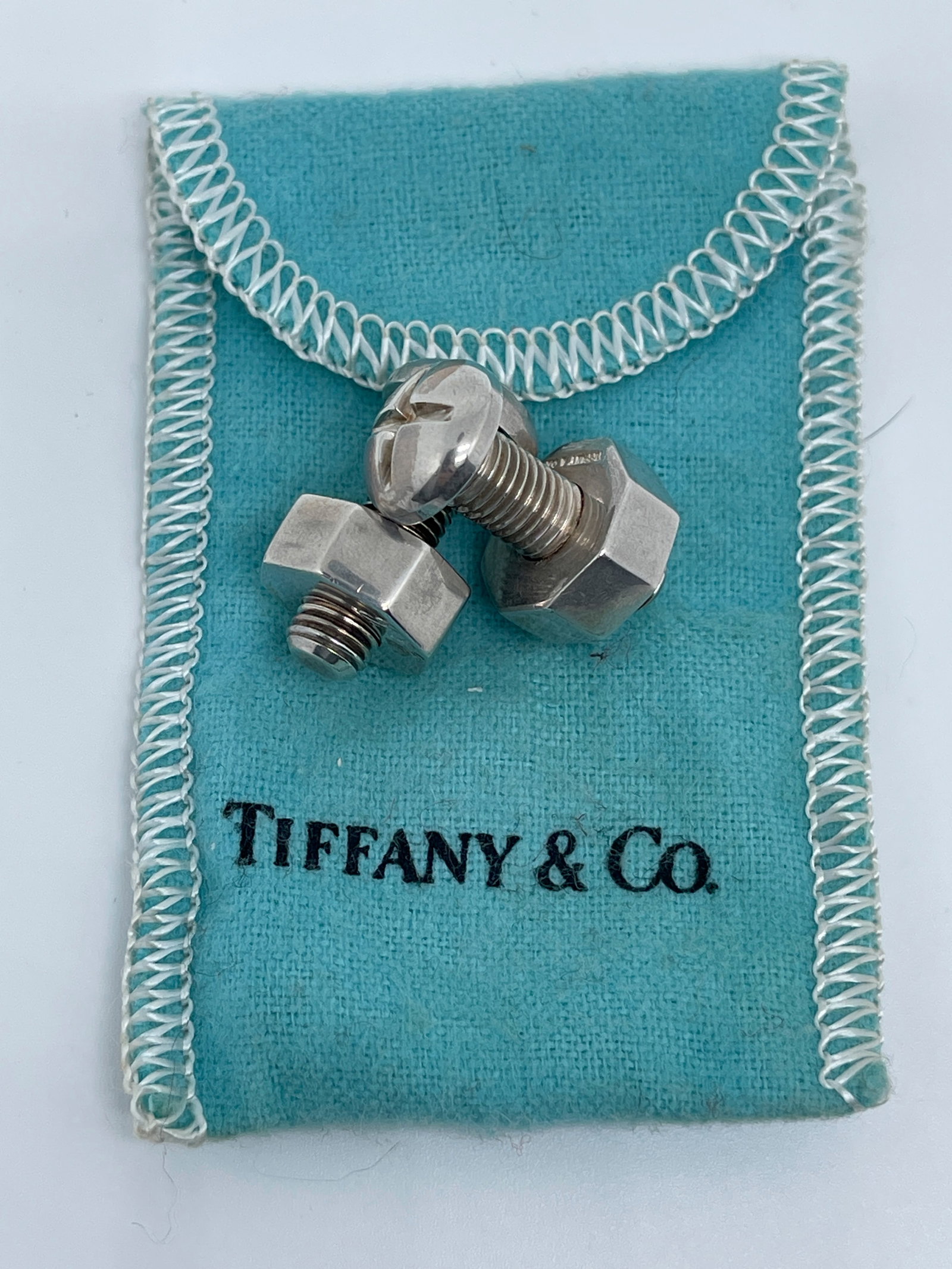 Tiffany & Co. 925 Sterling Silver Nut & Bolt Men`s Office Cuff Links Cufflinks: Tiffany & Co. 925 Sterling Silver Nut & Bolt Men`s Office Cuff Links Cufflinks with original bag. Items are engraved. 36.3gm.