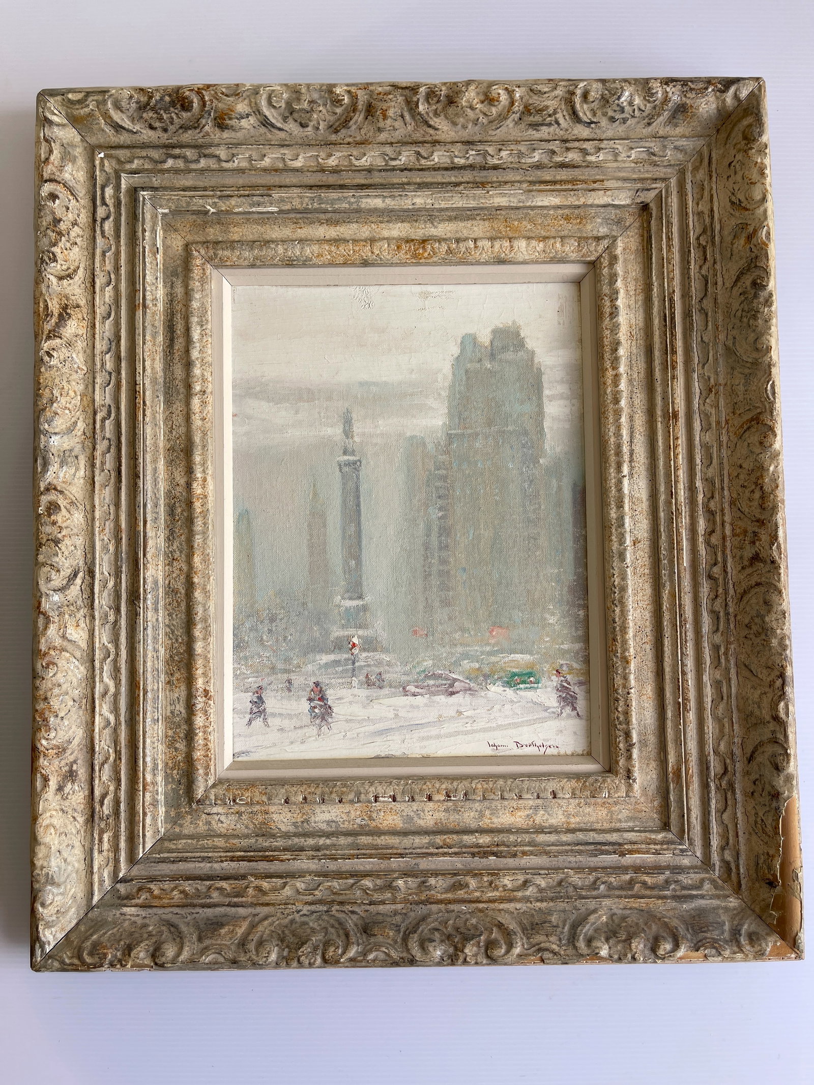 JOHAN BERTHELSEN - NEW YORK IN SNOW: JOHAN BERTHELSEN OIL PAINTING. Johann Henrik Carl Berthelsen (July 25, 1883 – April 3, 1972) was an American Impressionist painter, as well as having a career as a professional singer and voice teac