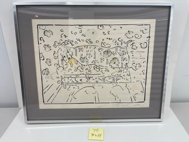 PETER MAX SIGNED SERIGRAPH - LADY ON COUCH - YELLOW - RARE STUDY