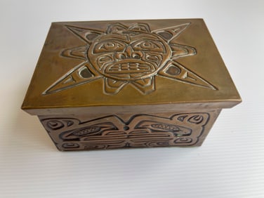 NORTHWEST COAST RAVEN BOX COPPER BOX c1990 SIGNED RICHARD DICKS