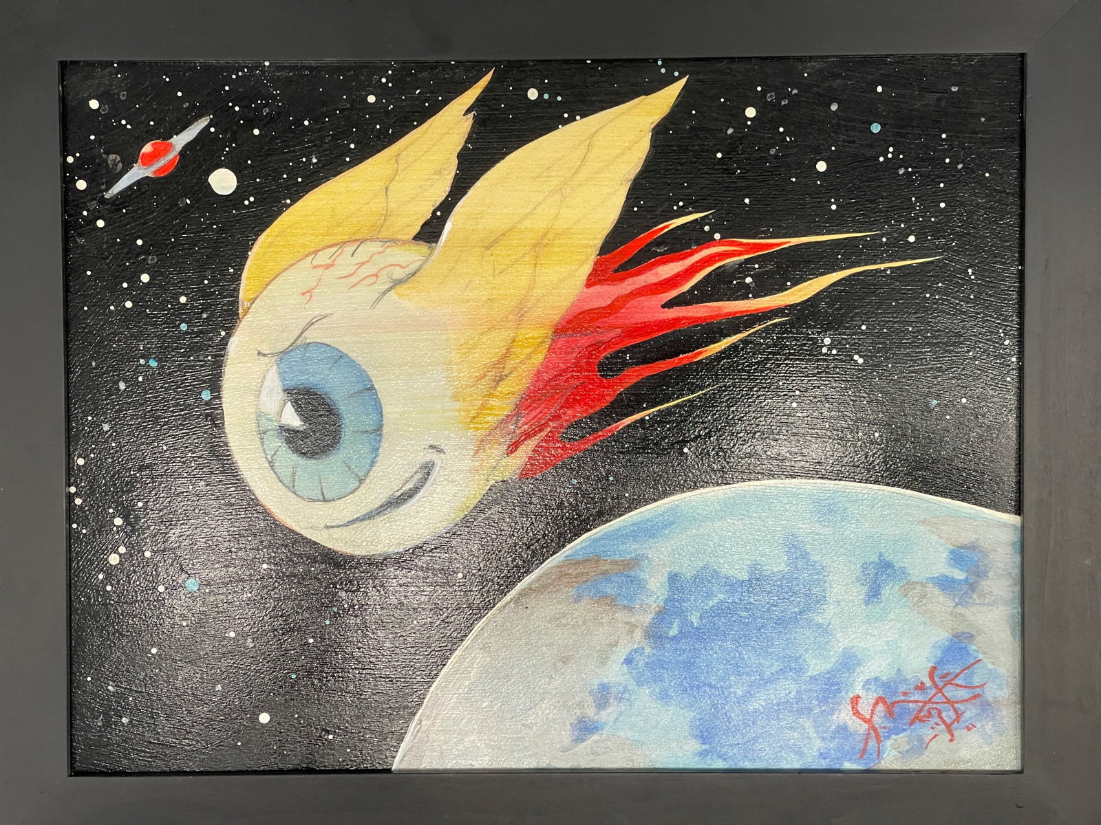 ORIGINAL STANLEY MOUSE ACRYLIC PAINTING WITH COA - EYE COMET: ORIGINAL STANLEY MOUSE ACRYLIC PAINTING WITH COA - EYE COMET. Stanley George Miller (born October 10, 1940), better known as Mouse or Stanley Mouse, is an American artist who is notable for his 1960s 