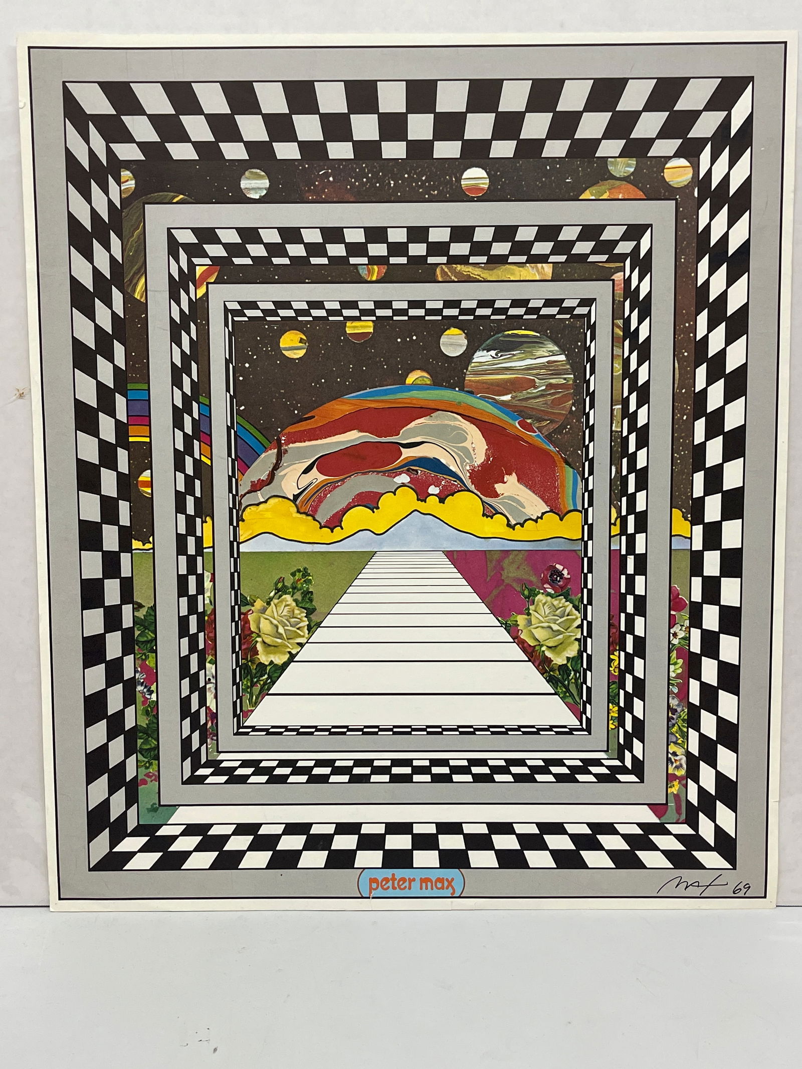 PETER MAX ORIGINAL 1969 LITHO - MINT - SIGNED: PETER MAX ORIGINAL 1969 LITHO - MINT - SIGNED. COSMIC WINDOW.. POSTER ON THIN PRINT PAPER. RARE IN THIS MINT CONDITION AND SIGNED.