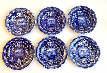 SET OF SIX Blue Historical Staffordshire plates