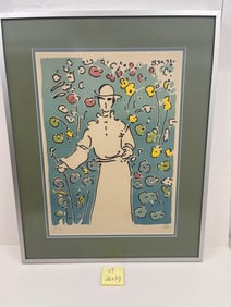 PETER MAX SIGNED LITHO - MONK IN THE GARDEN - RARE ARTISTS PROOF