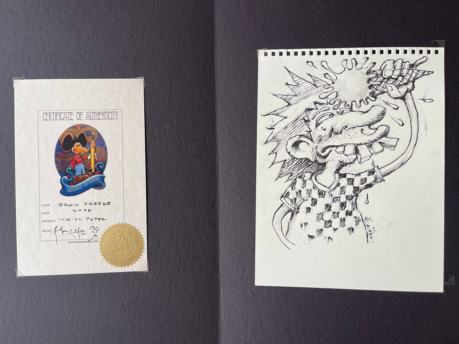 ORIGINAL STANLEY MOUSE ICE CREAM KID DRAWING - BRAIN FREEZE: As found on the Grateful Dead Europe Album Packaging. Europe '72s packaging was designed by Alton Kelly and Stanley Mouse under their Kelly/Mouse Studios name (they also did other Dead albums) and set