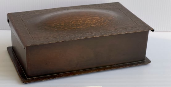 1920s Arts and Crafts hammered box with wood inset
